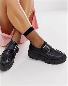 Черные туфли на массивной подошве с эффектом крокодиловой кожи и пряжками Kaltur