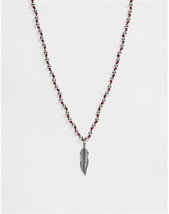 Серебристое ожерелье с бисером и пером подвеской Sacred hawk