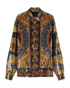 Рубашка с пайетками и леопардовым принтом, коричневый Versace