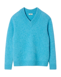 Шерстяной свитер с V-образным вырезом, синий Sandro