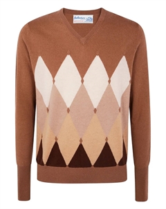 Свитер с V-образным вырезом и ромбовидным узором, коричневый Ballantyne