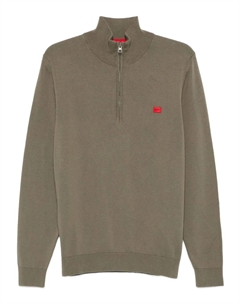 Свитер с высоким воротником и половинной молнией, зеленый Hugo