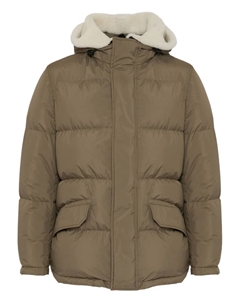 Пуховик с капюшоном и отделкой из овчины, зеленый Yves salomon