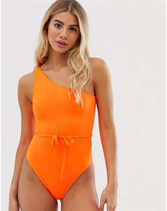 Неоново оранжевый асимметричный слитный купальник Miss selfridge