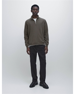 Вязаный свитер с воротником-стойкой и застежкой-молнией, серо-коричневый Massimo dutti