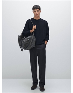 Свитер с круглым вырезом из смесовой шерсти, темно-синий Massimo dutti