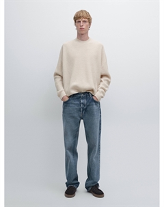 Ребристый свитер с круглым вырезом, кремовый Massimo dutti