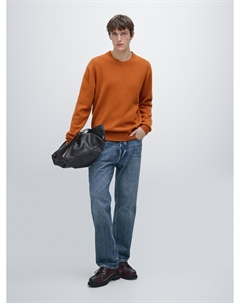 Свитер с круглым вырезом из смесовой шерсти, горчично-желтый Massimo dutti