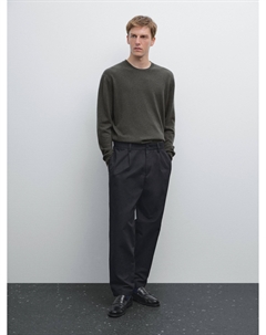 Кашемировый вязаный свитер с круглым вырезом, серо-коричневый Massimo dutti