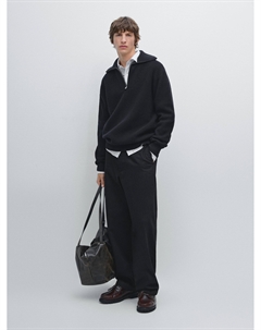 Вязаный свитер с воротником-стойкой и застежкой-молнией, темно-синий Massimo dutti