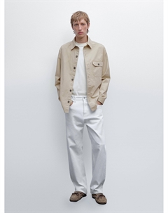 Рубашка из 100% хлопка с карманом, светло-бежевый Massimo dutti