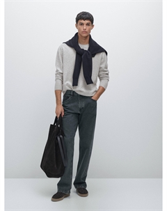 Свитер с круглым вырезом из смесовой шерсти, Grey Marl Massimo dutti