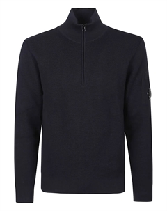 Шерстяной свитер с воротником на молнии, черный C.p. company