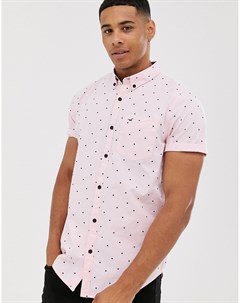 Розовая приталенная рубашка из поплина с коротким рукавом и сплошным принтом Hollister