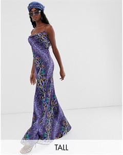 Фиолетовое платье макси на бретельках со змеиным принтом TTYA Taller than your average