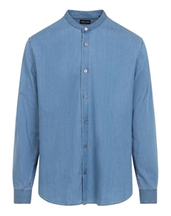 Рубашка без воротника на пуговицах, синий Giorgio armani