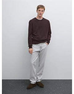 Кашемировый вязаный свитер с круглым вырезом, бордовый Massimo dutti