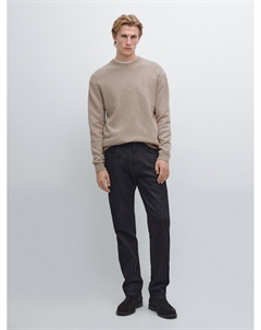 Меланжевый трикотажный свитер с круглым вырезом, бежевый Massimo dutti