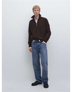 Свитер из шерстяной смеси с высоким воротом и застежкой-молнией на четверть длины, бордовый Massimo dutti