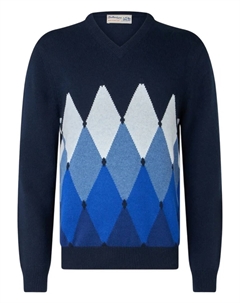 Вязаный свитер с ромбовидным узором и V-образным вырезом, синий Ballantyne