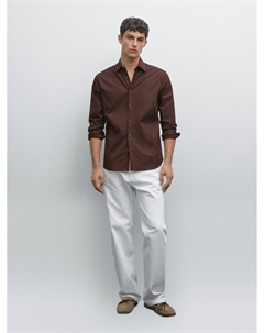 Рубашка облегающего кроя стретч, коричневый Massimo dutti