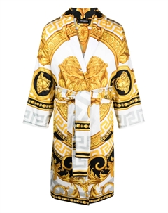 Халат с поясом и принтом Barocco, белый Versace