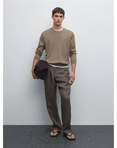 Хлопковый трикотажный свитер с длинными рукавами, Marine Green Massimo dutti