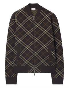 Бомбер из смеси шерсти и кашемира в клетку, коричневый Burberry