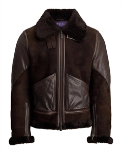 Байкерская куртка с воротником из овчины, коричневый Ralph lauren purple label