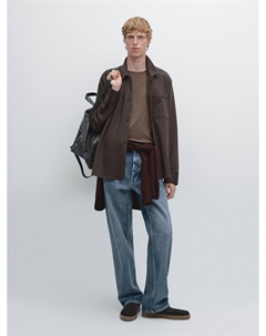 Рубашка на кнопках с карманами, коричневый Massimo dutti