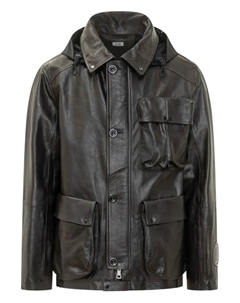 Кожаная куртка средней длины с капюшоном, черный C.p. company