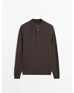 Свитер с воротником-стойкой из 100% шерсти и пуговицами, серо-зеленый Massimo dutti