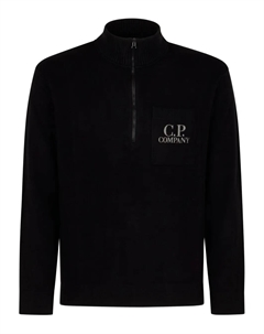 Свитер с воротником на молнии и логотипом, черный C.p. company