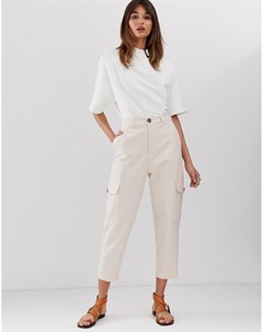 Саржевые брюки в крапинку с завышенной талией и карманами Asos white