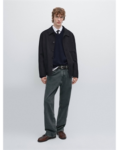 Верхняя рубашка из шерстяной смеси двойной вязки с карманами, темно-синий Massimo dutti