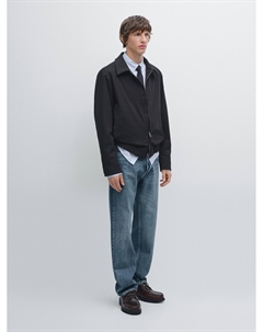 Водоотталкивающая куртка-бомбер с отделкой подола, черный Massimo dutti