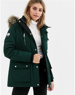 Зеленая куртка в стиле милитари с искусственным мехом на капюшоне New look