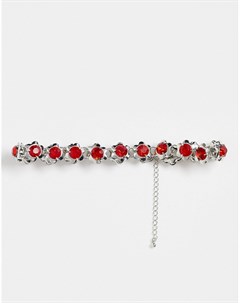 Серебристое ожерелье с красными кристаллами Asos design