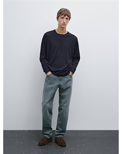 Вязаный свитер из 100% мериносовой шерсти, темно-синий Massimo dutti