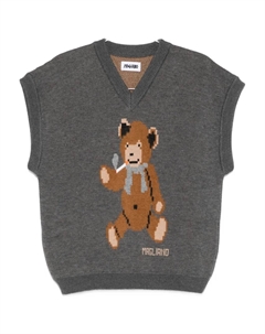 Вязаный свитер с V-образным вырезом и мишкой, серый Magliano