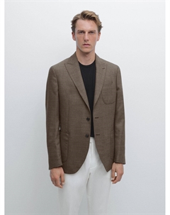 Блейзер из 100% шерсти с текстурой, песочно-коричневый Massimo dutti