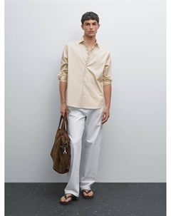 Рубашка из комфортного твила, бежевый Massimo dutti