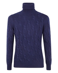 Свитер с высоким горлом и вязкой "косы", синий Barba