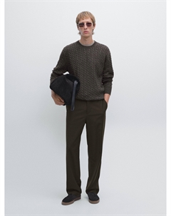 Свитер с круглым вырезом и косой вязкой, коричневый Massimo dutti