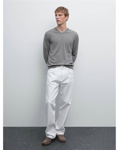 Вязаный свитер с V-образным вырезом, антрацитово-серый Massimo dutti