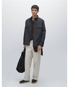 Верхняя рубашка из хлопковой смесовой ткани с карманами, темно-синий Massimo dutti