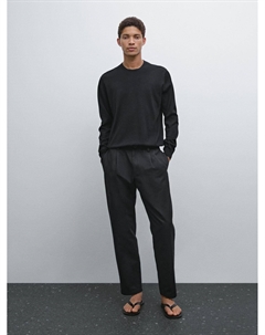 Хлопковый трикотажный свитер с длинными рукавами, черный Massimo dutti