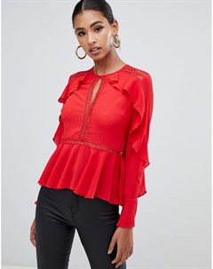 Красная блузка с оборкой и кружевом Missguided