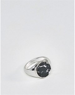 Серебристое кольцо печатка с черным камнем Chained & able