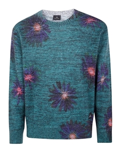 Свитер с круглым вырезом и цветочным принтом, зеленый Paul smith